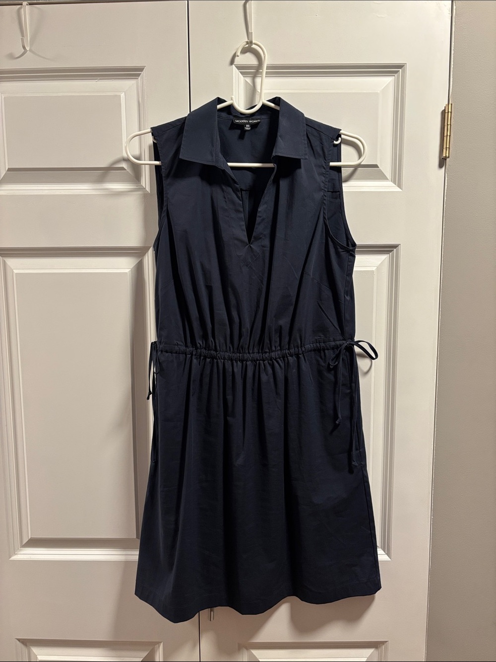 MODERN WORKS Sleeveless Navy Shirtwaist Mini Dress with Drawstring Waist